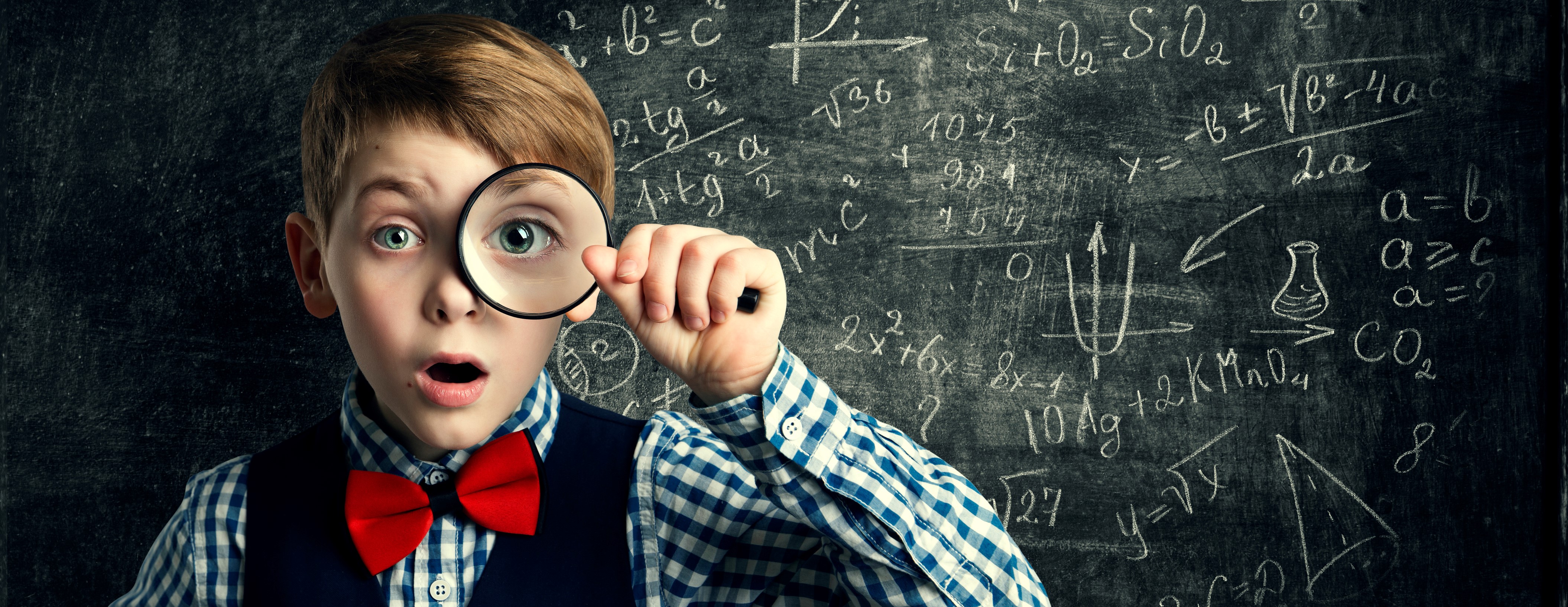 Child Magnifying Glass, Amazed School Kid, Student Boy with Magnifier Study Mathematics, Math Education