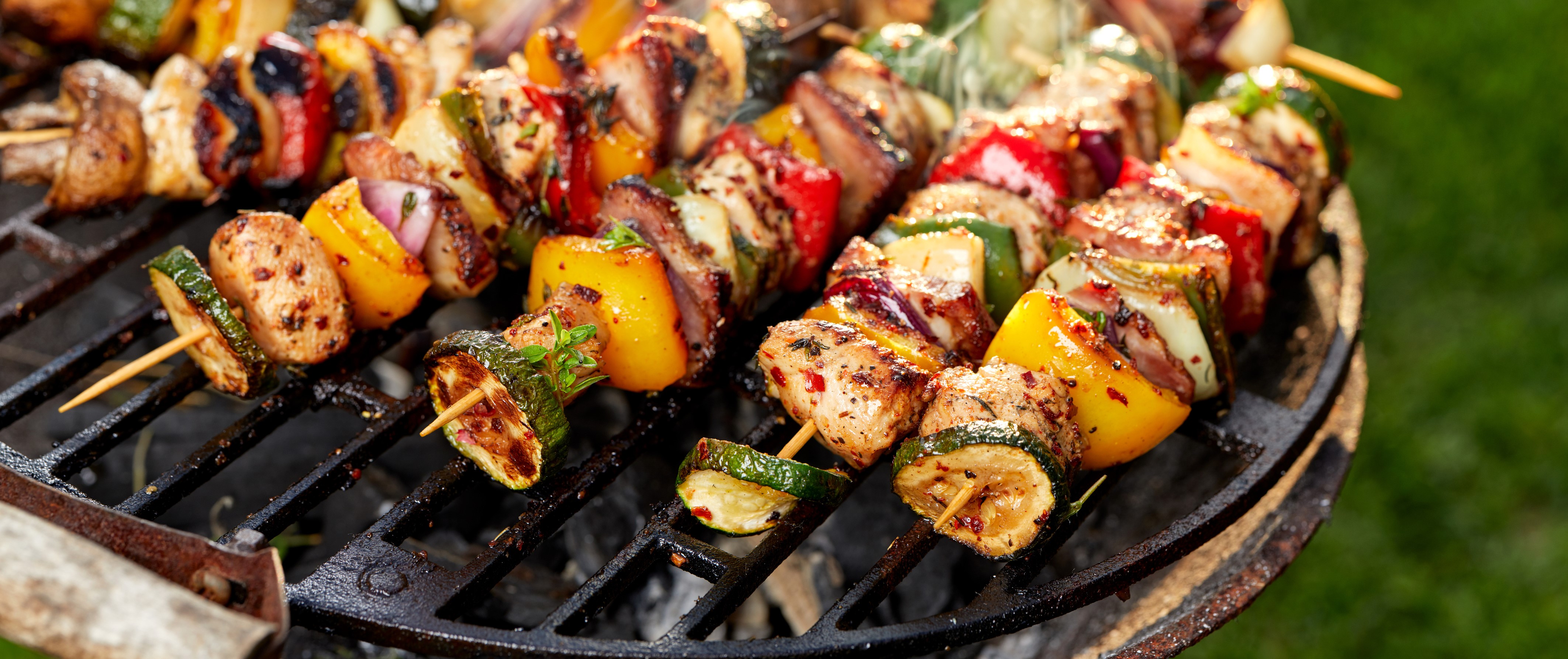 Grilled skewers on a grilled plate